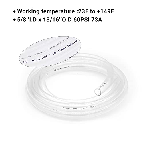 Clear Vinyl Tubing 5/8" ID × 13/16" OD -25 Ft 60PSI | Flexible Plastic Tube,BPA Free Non-Toxic, Multipurpose Hybrid Clear Reinforced Tubing with 2 Screw Clamps - size: 5/8'', style: 25 feet