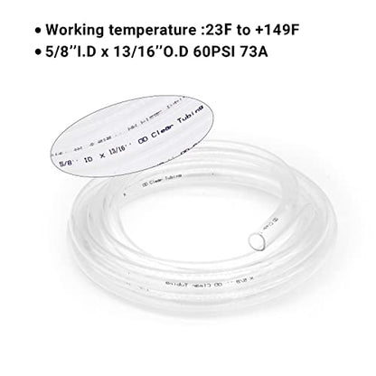Clear Vinyl Tubing 5/8" ID × 13/16" OD -25 Ft 60PSI | Flexible Plastic Tube,BPA Free Non-Toxic, Multipurpose Hybrid Clear Reinforced Tubing with 2 Screw Clamps - size: 5/8'', style: 25 feet