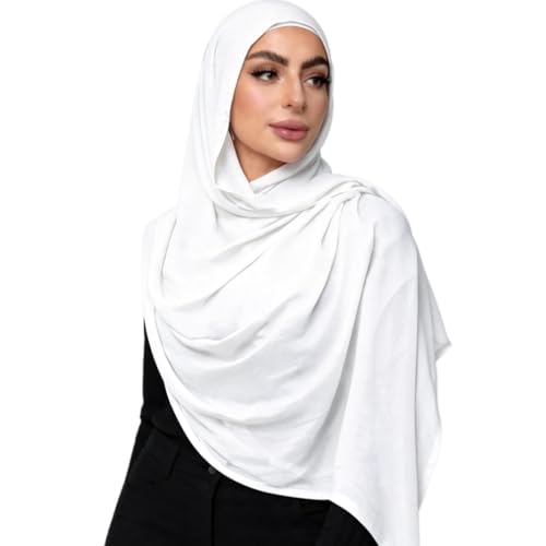 Viscose Hijab Scarf for Women Muslim Cotton Jersey Hijab Fashion Long Scarf Shawls - color: White