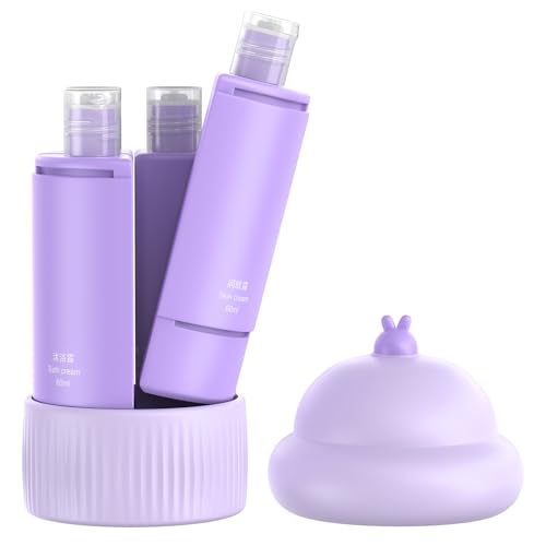 4 in 1 Travel Dispenser Bottle, 4 * 60ML/2oz TSA Approved Travel Size Toiletries, Leak Proof Refillable Travel Bottles for Shampoo Lotion Shower Gel, Perfect for Camping Gym - color: Purple