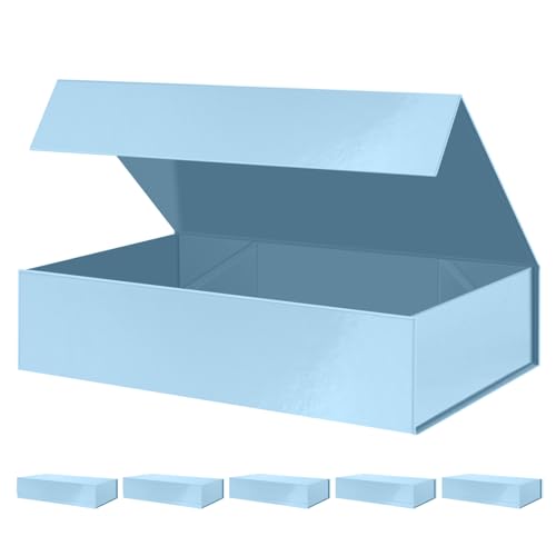 PACKHOME 6 Extra Large Gift Boxes 17.5x11.3x4.3 Inches, Baby Shower Boxes with Magnetic Lids for Clothes and Large Gifts (Glossy Light Blue) - color: 17x11x4 Inch-Light Blue-Pack of 6
