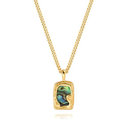 POTESSA 18K Gold Plated Pendant Necklace Medallion Coin Heart Y Shaped Chain Toggle Necklace for Women Jewelry - color: Gold Abalone Shell