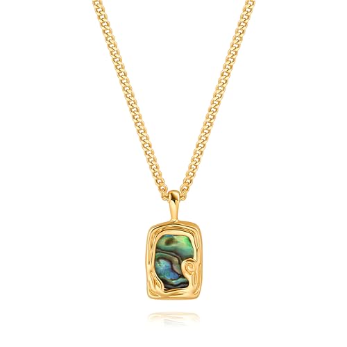 POTESSA 18K Gold Plated Pendant Necklace Medallion Coin Heart Y Shaped Chain Toggle Necklace for Women Jewelry - color: Gold Abalone Shell
