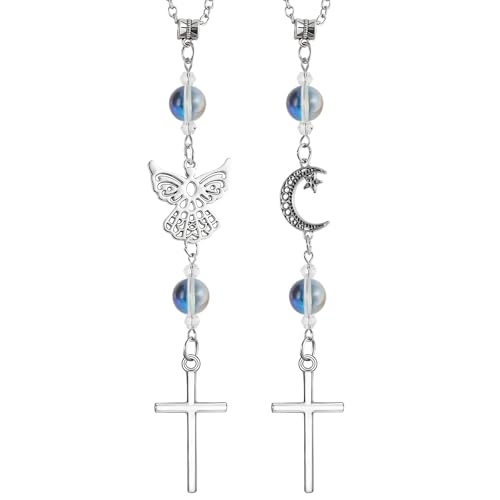 2 Pack Cross Car Charm for Rear View Mirror,Rearview Mirror Hanging Accessories Christian Car Jewelry Cross Hanging Accessories Religious Gifts(Iridescent Blue) - color: Iridescent Blue