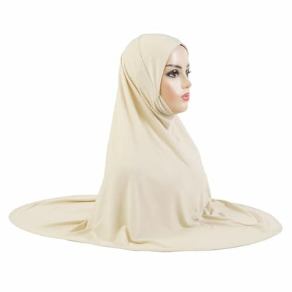 Instant Hijab 여성용 무슬림 부드럽고 신축성 있는 기도 히잡 이슬람 두바이 중동 단색 헤드스카프 - color: 베이지.