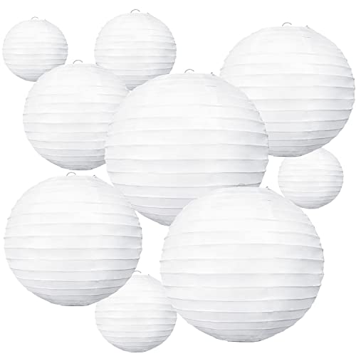 BEISHIDA 10Pcs White Paper Lanterns Decorative Chinese/Japanese Hanging Round Paper Lanterns Lamp for Birthday, Wedding, Christmas, Bridal, Home Decor, Party Decoration(Size of 4”, 6”, 8”, 10”) - color: Whtie, size: 4、6、8、10、12 Inch