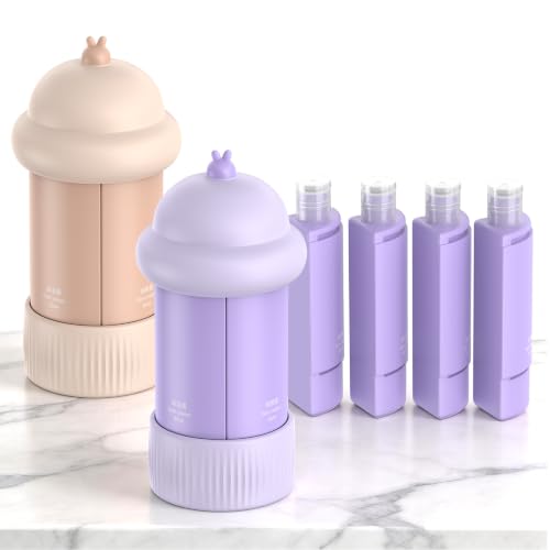 2PCS 4 in 1 Travel Dispenser Bottle, 4 * 60ML/2oz TSA Approved Travel Size Toiletries, Leak Proof Refillable Travel Bottles for Shampoo Lotion Shower Gel, Perfect for Camping Gym - color: Purple+Nude