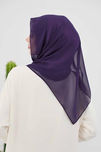 Aisha's Design Pre-tied Cotton-Chiffon Scarf for Women Practical Veil Instant Scarf Hijab Stylish Design - color: Purple