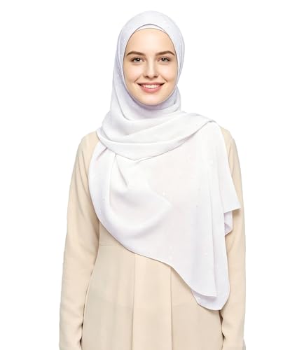 Lina & Lily Sparkle Shimmer Gold Glitter Women's Chiffon Hijab Head Scarf Shawl Wrap Lightweight - color: White