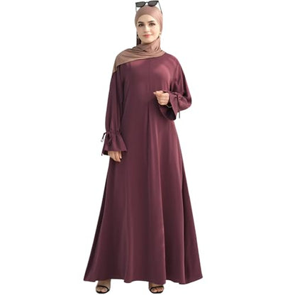 khalat Women's Muslim Kaftan Abaya Dress Eid Prayer Dress for Women Islamic Daily Dress Smooth Flowy Muslim Women Clothes - color: Purple, size: Small
