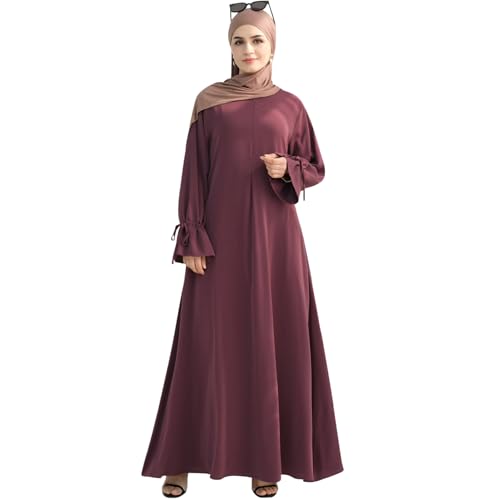 khalat Women's Muslim Kaftan Abaya Dress Eid Prayer Dress for Women Islamic Daily Dress Smooth Flowy Muslim Women Clothes - color: Purple, size: Large