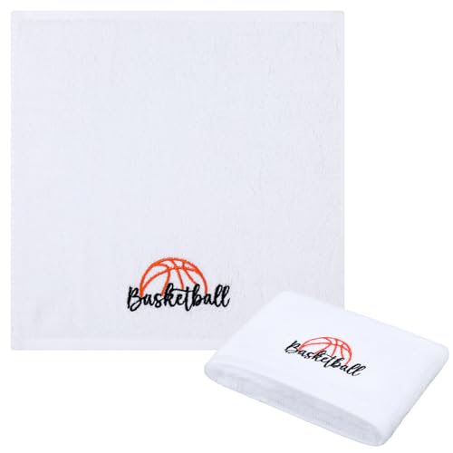 Hahafelt Basketball Towels for Sweat 13.8 x 13.8 Inch Sports Teams Gifts Sport Towels for Sweat Microfiber Hand Towel Cotton for Boys Party Favors Team Gift(White,1 Pcs)