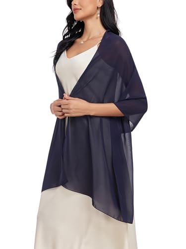 Shawls and Wraps Soft Chiffon Scarve Scarf For Evening Party Dresses Wedding Stole - color: Navy