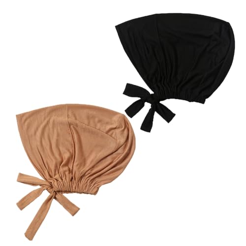 Women Under Scarf Hat Hijab Undercap Islamic Muslim Under Scarf Hijab Cap with Tie-Back Closure - color: Black+nude