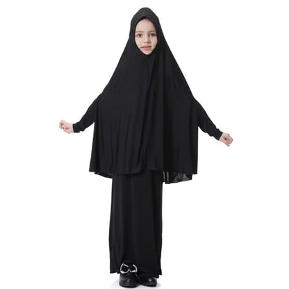 Girls Prayer Dress Muslim Abaya with Hijab 2pcs for Teen Girl Long Sleeve Islamic Maxi Set Arabic Ramadan Jilbab Eid Clothing - color: B-black, size: 13-14 Years