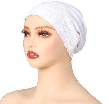 Lucky staryuan® 3 Pack Lace Hijab UnderCap for Women, Non Slip Hijab Cap, Islamic Muslim Under Scarf for Women - color: Black White Grey