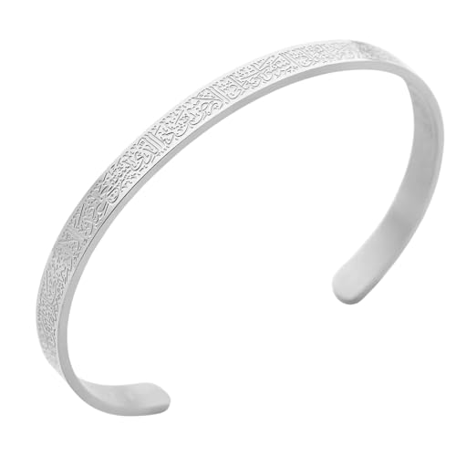 OUMAY Ayatul Kursi Bracelet – 18 carats Gold Plated Arabic Calligraphy Jewelry – Symbol of Faith & Divine Protection – Spiritual Gift for Women and men - color: Bracelet Silver