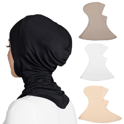 Yeieeo 4PCS Hijab Undercap for Women, No Slip Full Coverage Hijab Inner Cap, Soft Underscarf Breathable Headwear - color: Bk+wt+be+lkq