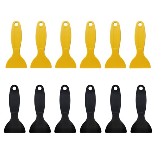 12pcs Flexible Resin Scrapers, Reusable Plastic Spatulas for Epoxy Mixing, Bubble Removal, Glitter Tumbler Crafts (Black & Yellow)