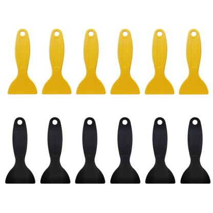 12pcs Flexible Resin Scrapers, Reusable Plastic Spatulas for Epoxy Mixing, Bubble Removal, Glitter Tumbler Crafts (Black & Yellow)