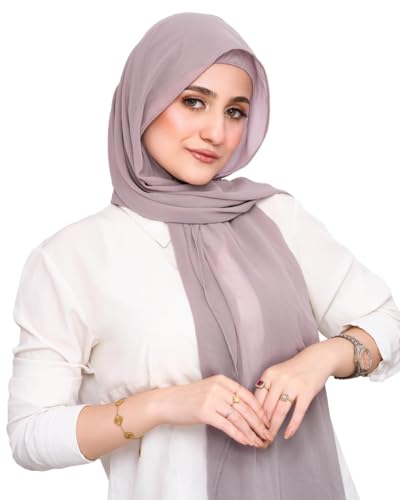 Instant Chiffon Hijab 3-in-1 with Built-in Magnets and Attached Match Undercap, Women Hijabs Set. - color: Grey