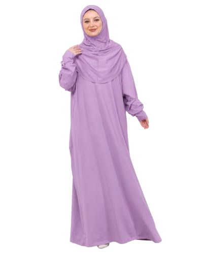 Prien Prayer Dress For Women, Cotton Muslim Abaya, Soft Hijab, Elegant Turkish Islamic Wear For Eid, Ramadan, Umrah, Hajj - color: Lilac