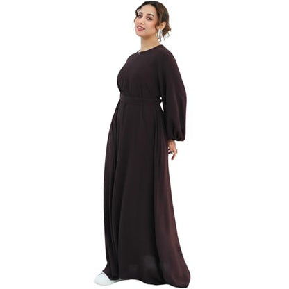 Muslim Women Abaya Dress Breathable Front Zipper&Pockets&Belt Prayer Robe - color: Dark Coffee, size: Small