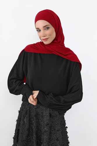 Aisha's Design Neck-Covering Practical Jersey Hijab with Built-In Ninja Bonnet - color: Maroon