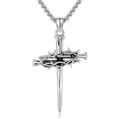 Sterling Silver 3 Nails Cross/Saint/Egyptian/Catholic Cross/Holy Spirit Necklace Religious Pendant Jewelry for Women - style: 3 Nails Cross
