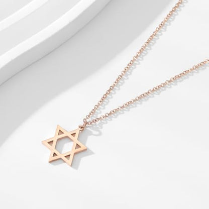 Stainless Steel Jewish Jewelry - Star of David/Hamsa Hand/Menorah/Israel Map Pendant – Israel Necklace for Women & Men - Religious Gifts for Hanukkah, Bar Mitzvah include a Gift Box - color: Rose Gold-Star Of David Necklace