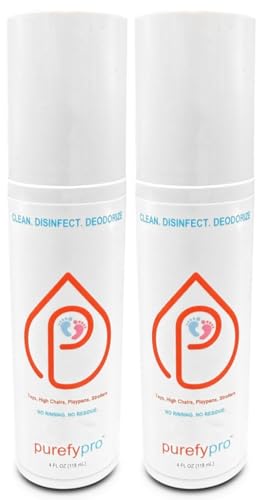 Purefypro Disinfectant Spray (4oz, 2pk) for Toys, High Chair, Playpen, Strollers - Kills 99.9999% E Coli, Norovirus, Flu Viruses, Viruses, MRSA, Bacteria, Fungi, No Rinse, No Residue