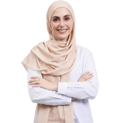 Instant Hijab Set 3-in-1 Chiffon Hijab Scarf for Women with Built-in Magnets and Undercap Head Wraps - color: Nude