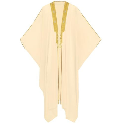 Boys Robe Islamic Muslim Clothes Kimono Loose Abaya Dresses Long Sleeve Embroidered Chiffon Kaftan Cardigan Casual Dubai Thobe - color: Beige