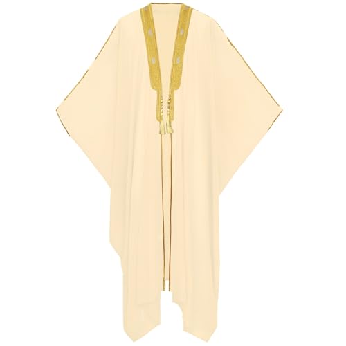 Boys Robe Islamic Muslim Clothes Kimono Loose Abaya Dresses Long Sleeve Embroidered Chiffon Kaftan Cardigan Casual Dubai Thobe - color: Beige