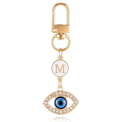 XGALBLA Small Evil Eye Keychains Initial Letter Key Chains for Women Men Car Key Bag Purse Charm- Good Luck Amulet Protection - color: Evil Eye 2-m