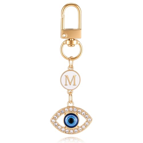 XGALBLA Small Evil Eye Keychains Initial Letter Key Chains for Women Men Car Key Bag Purse Charm- Good Luck Amulet Protection - color: Evil Eye 2-m