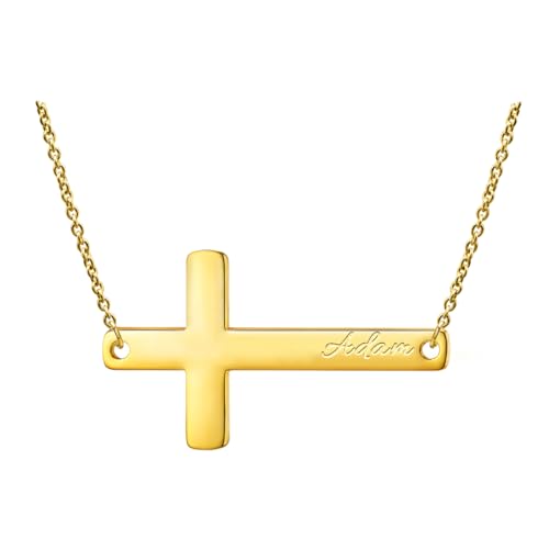 Ldurian Cross Name Necklace, Personalized Religious Cross Pendant Necklaces with Name Kimberly, Dainty 14K Gold-plated Baptism Gifts, Christian Gifts for Women Faith - color: Adam