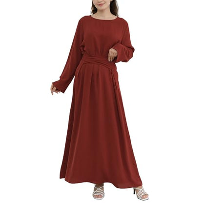 Abaya Dress for Muslim Eid Prayer Jilbab Dubai Women Maxi Kaftan Islamic Salah Dress Soft Muslim Women Clothes - color: Reda, size: Large