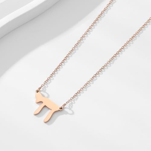 Stainless Steel Hebrew CHAI Necklace | Hand of Fatima Pendant | Turkish Evil Eye Charm | Israel Map Blessing Necklace | Protection Jewelry for Women men Include a Gift Box - color: Rose Gold-Chai-1179