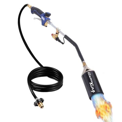 Flame King Propane Torch Kit Heavy Duty Weed Burner, 340,000 BTU with Piezo Igniter (Self Igniting), with 10-ft Hose for Weed Burning, Melting Ice and Snow, and Roofing - size: 340K BTU - Piezo Igniter
