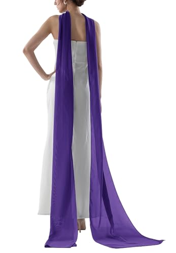 Women's 157 Inch Long Chiffon Neck Scarf Chiffon Veil Scarf Shawl Wrap for Wedding Bridal Evening Bridesmaid Dresses - color: Purple