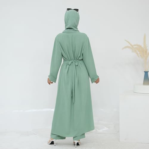 IDOPIP Muslim Women 2-Piece Set Long Sleeve Ramadan Islamic Abaya Dress Shirt with Pants Loose Fit Casual Dubai Prayer Outfit - color: Green, size: X-Large-XX-Large