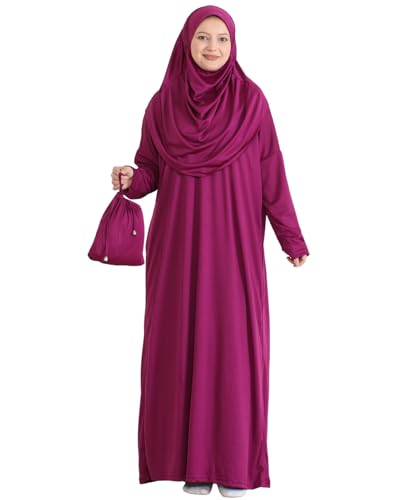Prien Muslim Dress For Women With Hijab, Abaya, Instant Prayer Clothes Set, Islamic Wear, Dubai Kaftan Jilbab Burqa - color: Fuchsia, size: X-Small-XX-Large