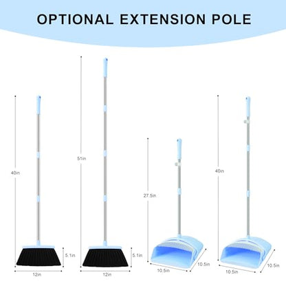 BSKLIN Broom and Dustpan Set for Home, 52" Long Handle Broom Set with Dustpan Teeth to Clean Hair Sweeping Indoor and Outdoor (Blue) - size: Small-Blue