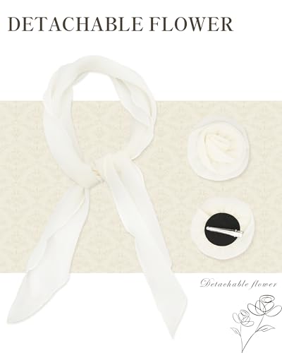 Chiffon Scarf for Women, Removable Flower Neck Scarf Light Soft Fashion Rose Scarves Versatile Headband or Hair Band - color: Cream