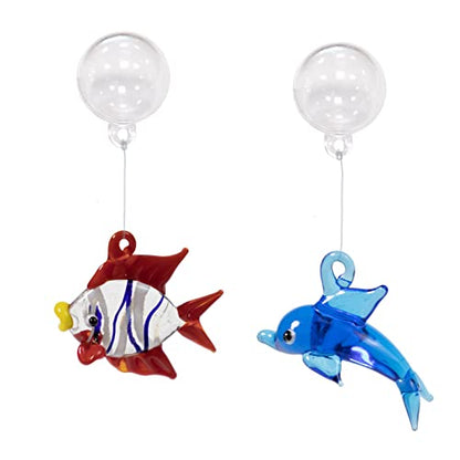 Aquarium Ornament, Cute Fish Tank Decorations Floating Fish&Dolphin with Floating Device, Glass, 2 Pack, Red and Blue, Fish Tank Accessories - style: A.Fish&dolphin