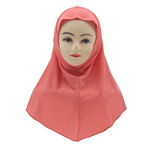 Girls Hijab Muslim Scarf for Kids – Ready to Wear, Solid Color, Soft & Breathable Daily Headwear for Ages 6-11 - color: Watermelon Red