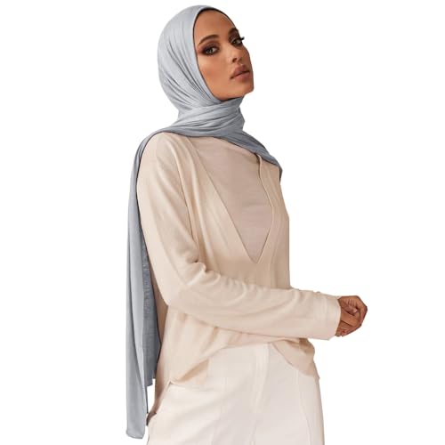 Soft Hijab Scarf for Muslim Women, 71" Long Head Wrap Shawl - color: Light Grey