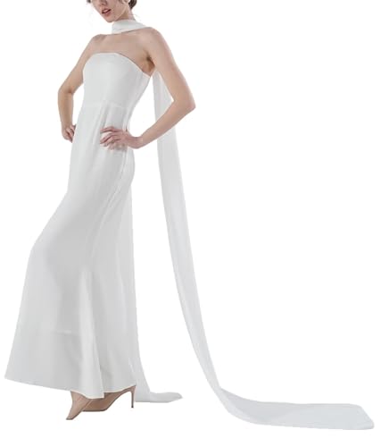 Women's 157 Inch Long Chiffon Neck Scarf Chiffon Veil Scarf Shawl Wrap for Wedding Bridal Evening Bridesmaid Dresses - color: Ivory