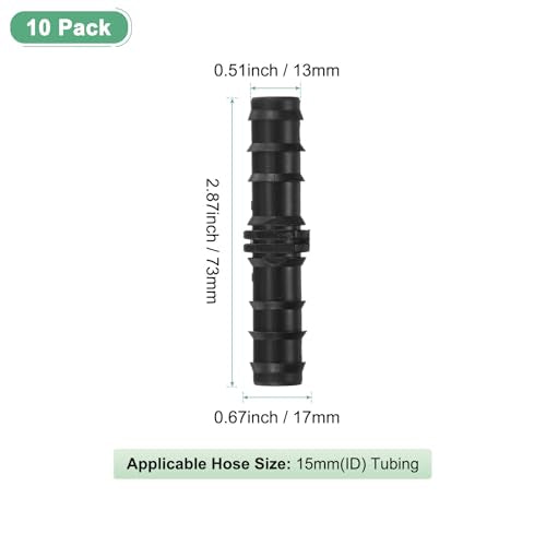 M METERXITY 10-Pack Drip Irrigation Barbed Fittings, for 15mm Tubing Connector Plastic Coupling Irrigation Parts for Garden/Greenhouse/Aquarium/Flower Pot, Drip Pipe Accessories - style: 2-Way